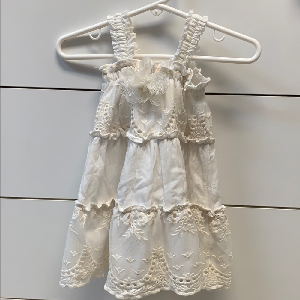Bebemonde tiered dress with lace embroidery
